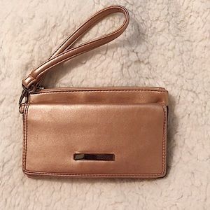 faux leather, rose gold wristlet